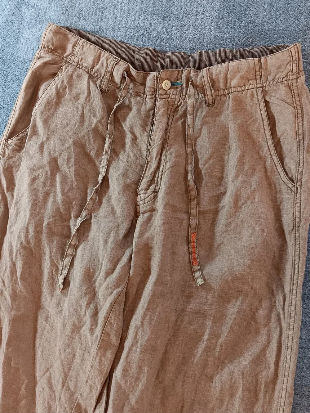 100% Linen Mens Tan Casual Pants With Pockets Margaritaville Medium, Boho